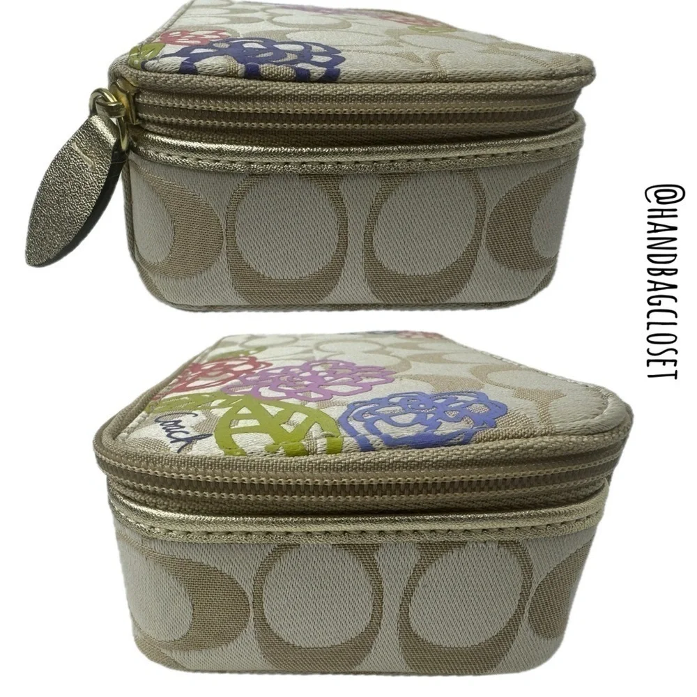 Coach Travel Jewelry Box Made of Appliqué Floral Graffiti Satin Flower